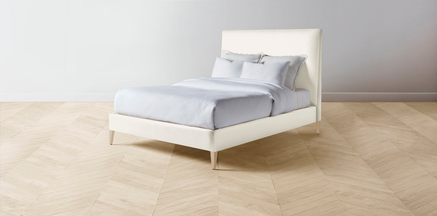 The Essex - Pebbled Leather Swan Bed - 60" Headboard - Upholstered on reverse