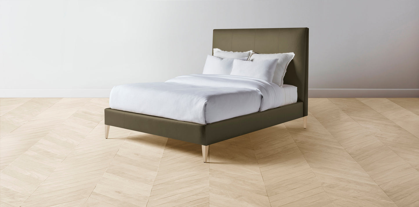 The Essex - Pebbled Leather Truffle Bed - 50" Headboard - Upholstered on reverse