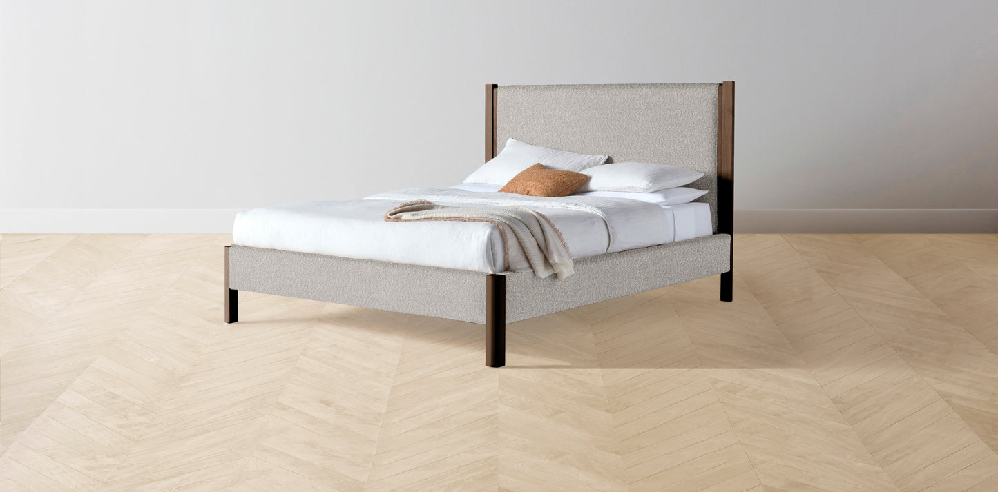 The Thompson - Italian Bouclé Fossil Bed - 48" Headboard - Muslin on reverse