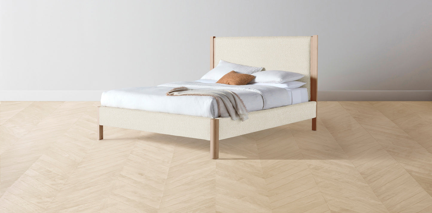 The Thompson - Italian Bouclé White Bed - 48" Headboard - Upholstered on reverse