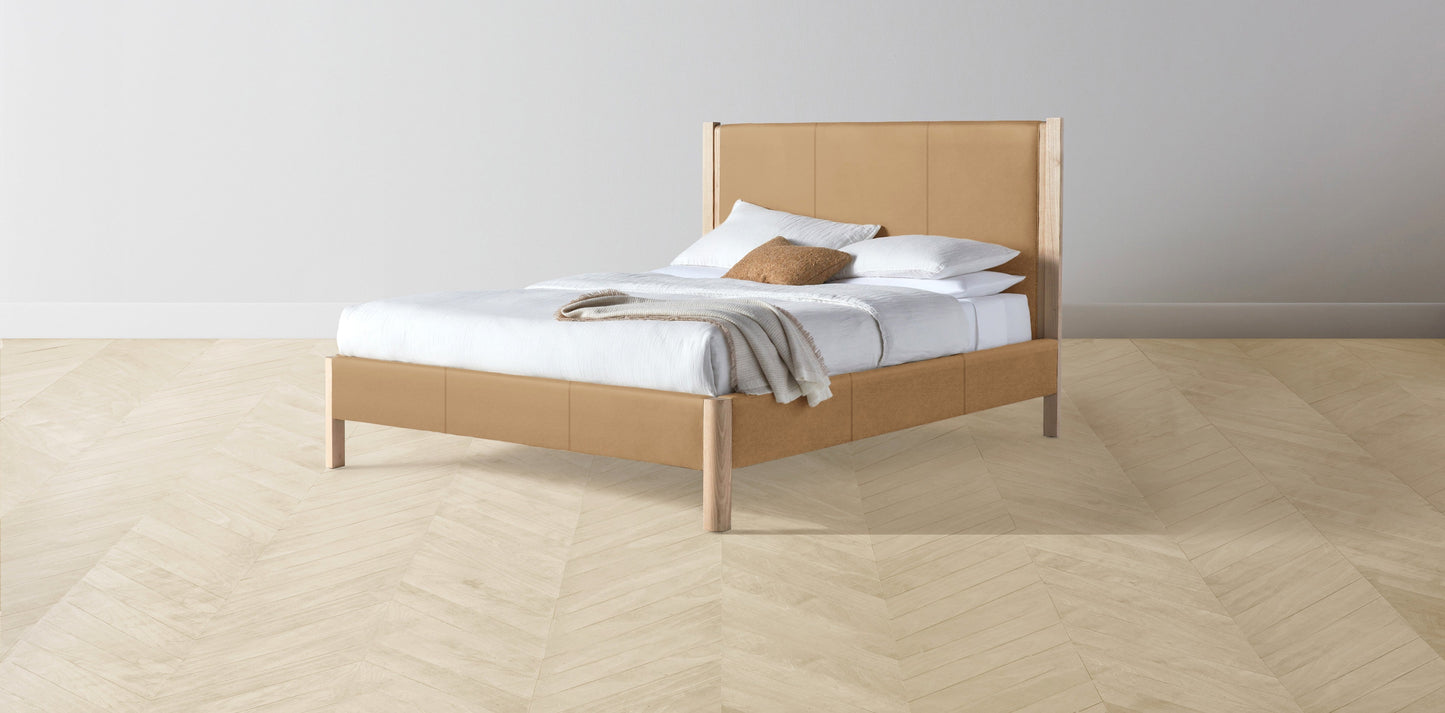 The Thompson - Pebbled Leather Latte Bed - 48" Headboard - Upholstered on reverse