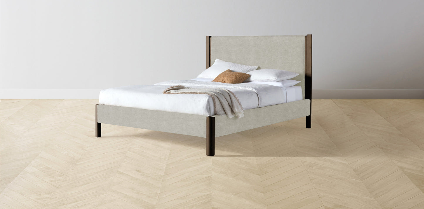 The Thompson - Performance Melange Weave Flint Bed - 48" Headboard - Muslin on reverse