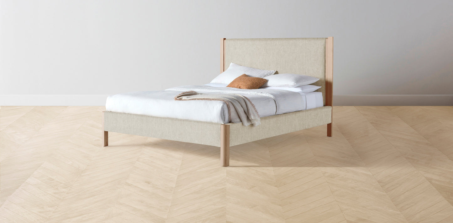 The Thompson - Performance Stonewashed Linen Clamshell Bed - 48" Headboard - Muslin on reverse