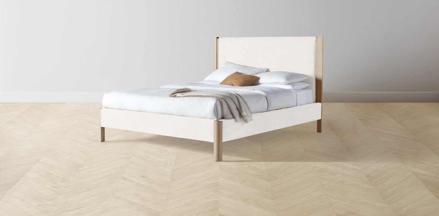 The Thompson - Performance Textured Tweed Snow Bed - 48" Headboard - Upholstered on reverse