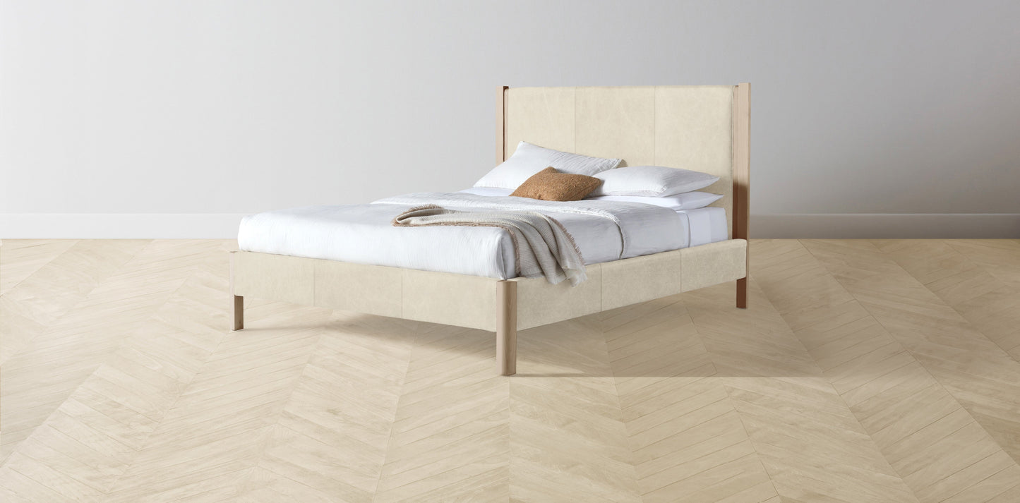 The Thompson - Tuscan Leather Bisque Bed - 48" Headboard - Upholstered on reverse