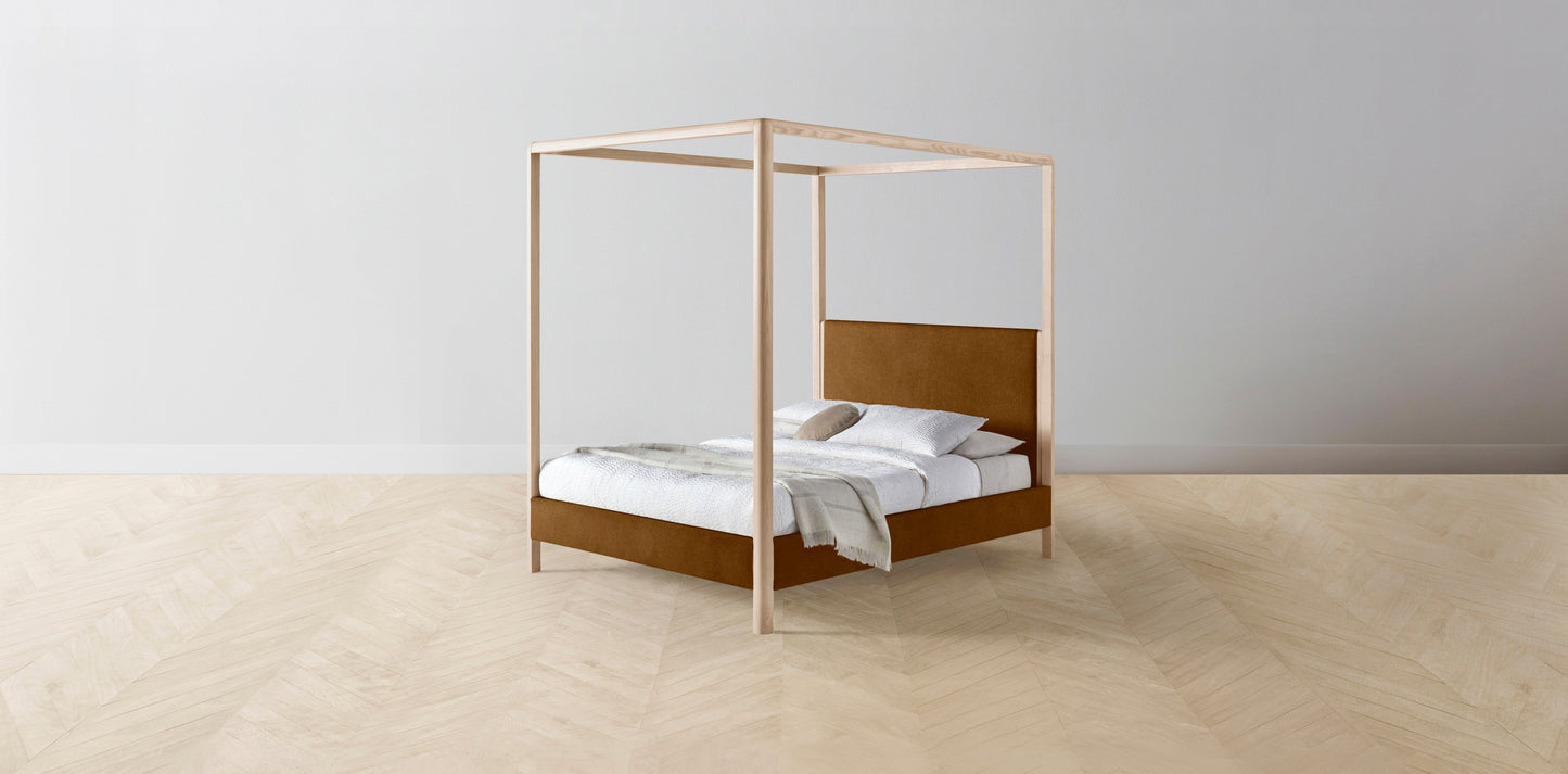 The Thompson - Mohair Brown Sugar Canopy Bed - 48" Headboard - Upholstered on reverse