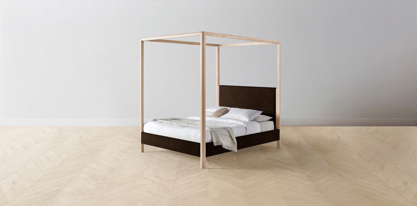 The Thompson - Mohair Chocolate Canopy Bed - 48" Headboard - Muslin on reverse