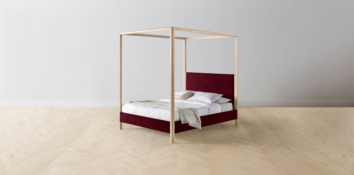 The Thompson - Mohair Crimson Canopy Bed - 48" Headboard - Muslin on reverse