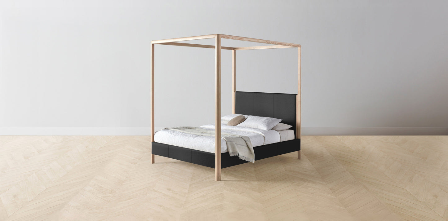The Thompson - Pebbled Leather Ink Canopy Bed - 48" Headboard - Muslin on reverse