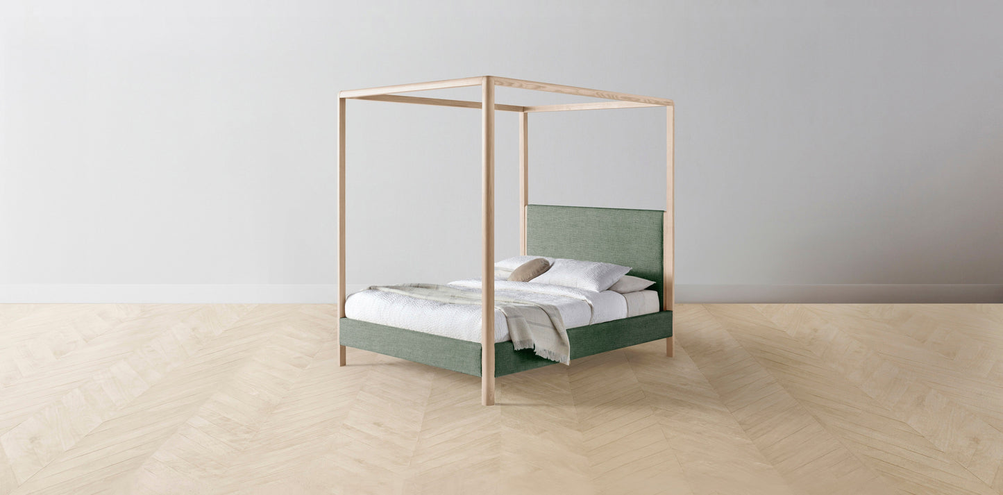 The Thompson - Performance Stonewashed Linen Aspen Canopy Bed - 48" Headboard - Muslin on reverse