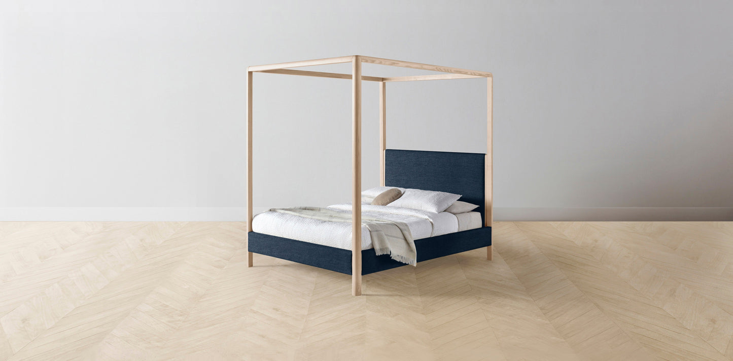 The Thompson - Performance Textured Linen Seaside Canopy Bed - 48" Headboard - Muslin on reverse