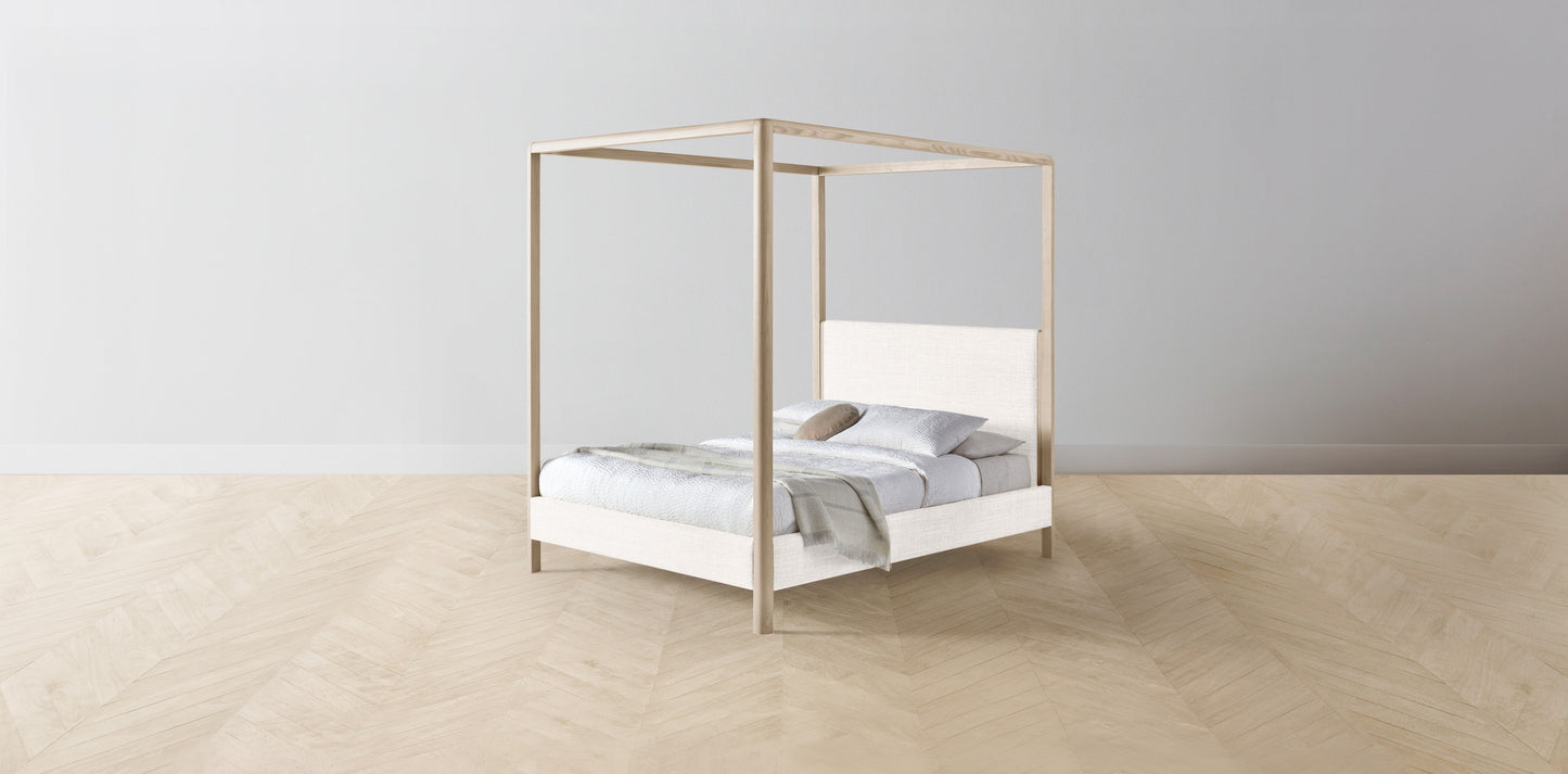 The Thompson - Performance Textured Tweed Snow Canopy Bed - 48" Headboard - Muslin on reverse