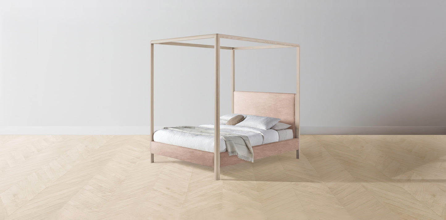 The Thompson - Performance Velvet Dusty Rose Canopy Bed - 48" Headboard - Upholstered on reverse