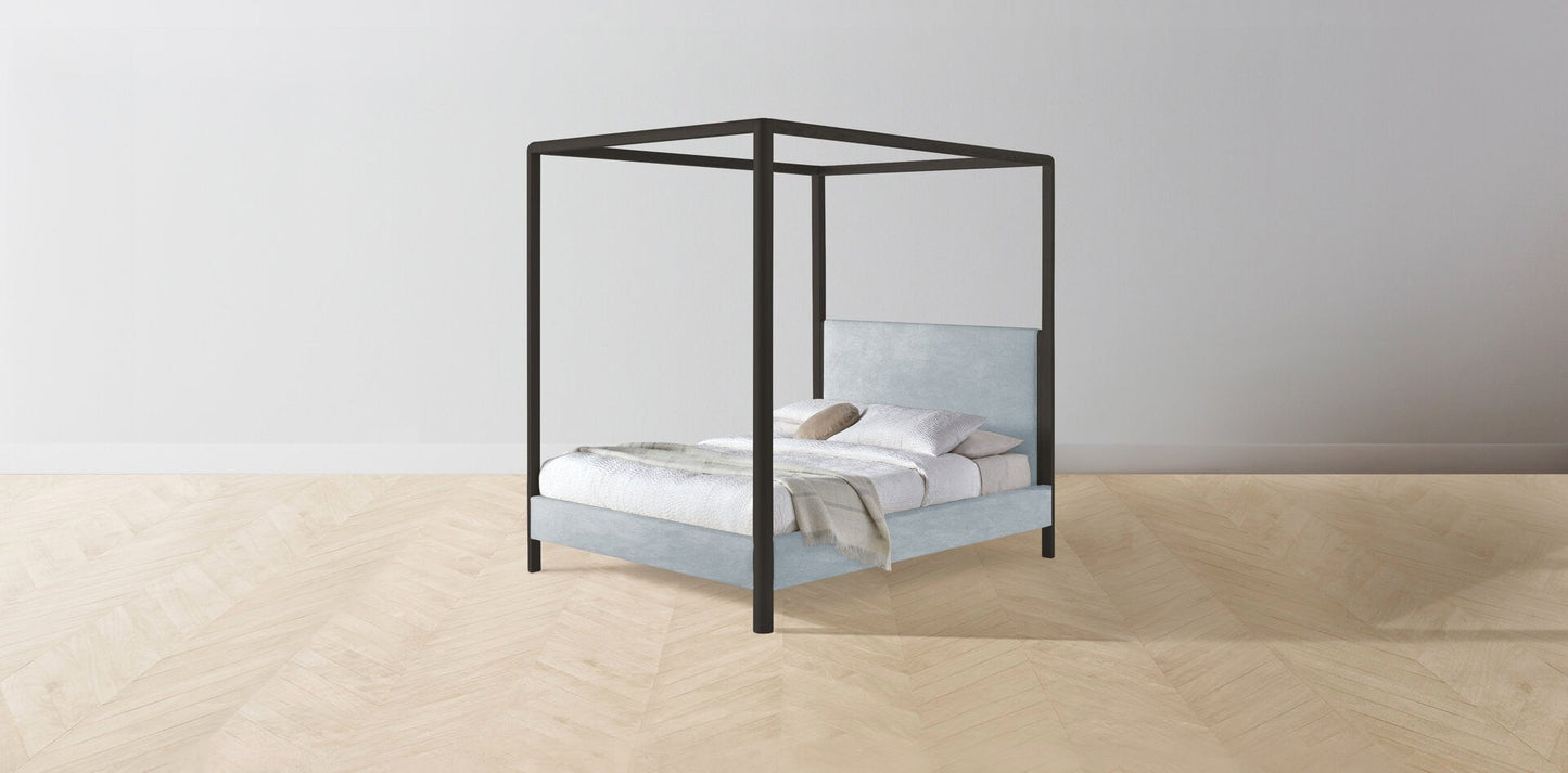 The Thompson - Performance Velvet Sky Canopy Bed - 48" Headboard - Muslin on reverse