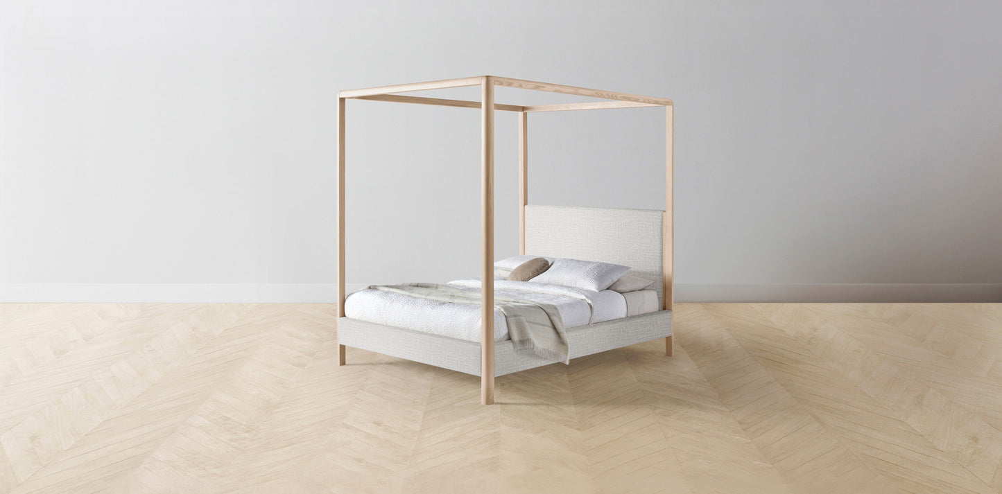 The Thompson - Performance Woven Chenille Steel Canopy Bed - 48" Headboard - Muslin on reverse