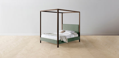 The Thompson  - Performance Stonewashed Linen Aspen Canopy Bed - 48" Headboard - Muslin on reverse